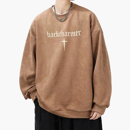 High Street Letter Cross Suede Sweatshirt