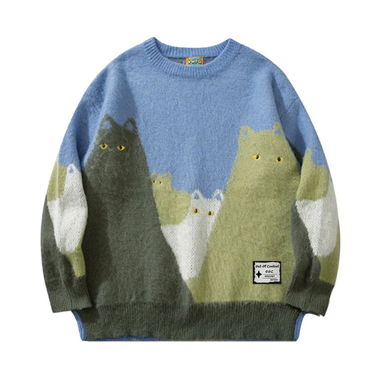 Cute Cat Color Block Sweater